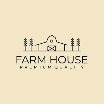 Farmhouse line art logo design vector illustration