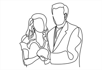 Couple in love. Man and woman embracing each other affectionately-continuous line drawing