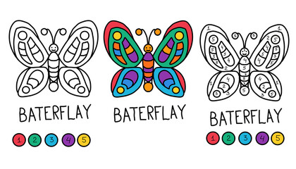 Butterfly bright coloring for children simple hand-drawn by color example sample illustration separately on a white background insects animals nature