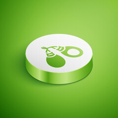 Isometric Musical instrument castanets icon isolated on green background. White circle button. Vector