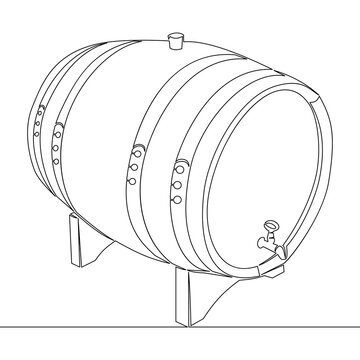 recommend clip art: Continuous line drawing wooden oak beer barrel with a tap icon vector illustration concept
