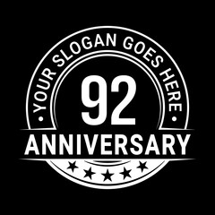 92 years anniversary logo design template. Vector illustration