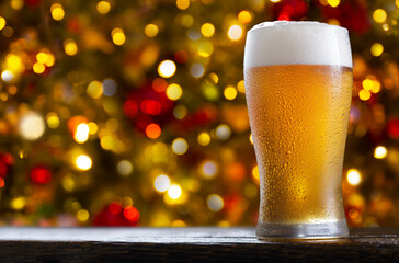 glass of beer on festive background