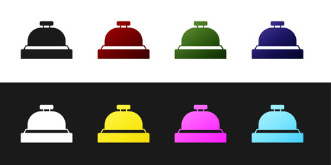 Set Hotel service bell icon isolated on black and white background. Reception bell. Vector
