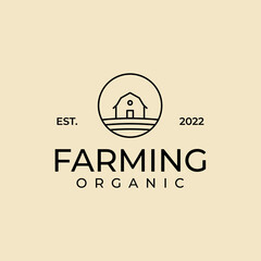 Farm Village badge logo line art Vector design Template