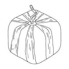 Fresh square watermelon in hand drawn doodle style. Vector illustration of ripe summer fruits for vegetarian menu, catalog, logo, mobile app.