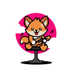 Cute fox playing guitar