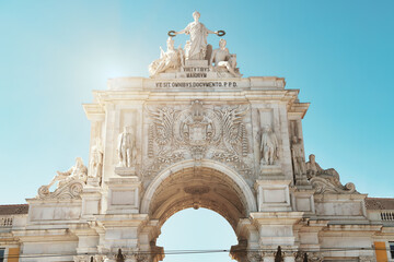 Rua Augusta Arch, Arco da Rua Augusta in Lisbon, the capital city of Portugal. Triumphal arch on...