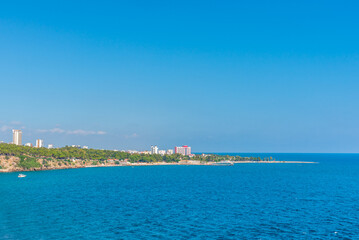 Panorama of the coast of Antalya (Turkey) on a summer day under a cloudless sky