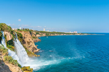 Lower Duden waterfall (D&uuml;den Şelalesi) in Antalya (Turkey) on a summer day