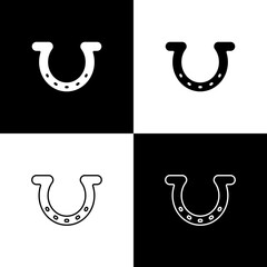 Set Horseshoe icon isolated on black and white background. Vector