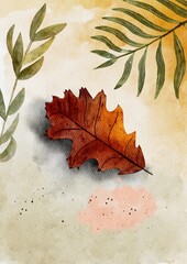 illustrations of botanical watercolor abstract background. Wallpaper of leaves design concept.