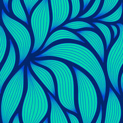 Luxury seamless floral pattern with striped leaves. Elegant astract background in minimalistic linear style.