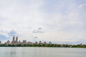 central park view of new york city architecture and skyline and cityscape and nature