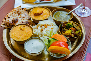 North Indian style vegetarian thali served in a restaurant