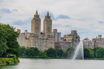 central park view of new york city architecture and skyline and cityscape and nature