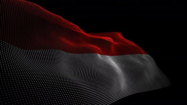 Seamless looping animated digital flag of Monaco overlay rendered of points in 4K resolution including luma matte