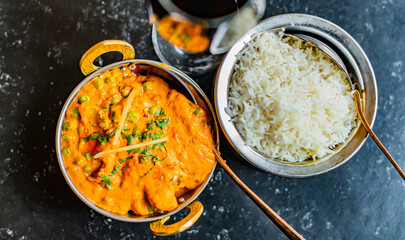 Chicken curry served in an Indian restaurant