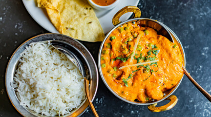 Chicken curry served in an Indian restaurant