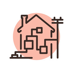 Engineering communications in private house line icon. Building construction