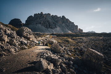 Rifugio Auronzo and Dolomites mountains in National Park Tre Cime di Lavaredo,Dolomites alps, South Tyrol, Italy