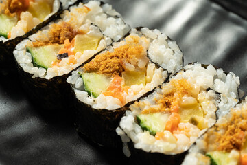 Fresh kimbap on monochrome background