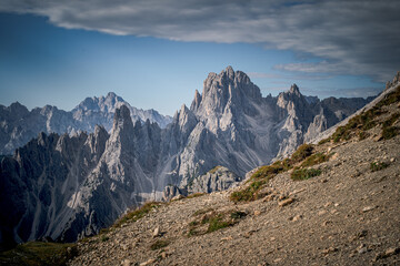 Rifugio Auronzo and Dolomites mountains in National Park Tre Cime di Lavaredo,Dolomites alps, South Tyrol, Italy