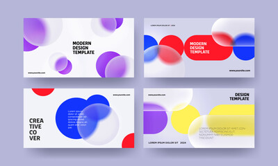 Creative covers or horizontal posters in trendy minimal glass morphism style for corporate identity, branding, social media advertising, promo. Modern layout design template with geometric shapes
