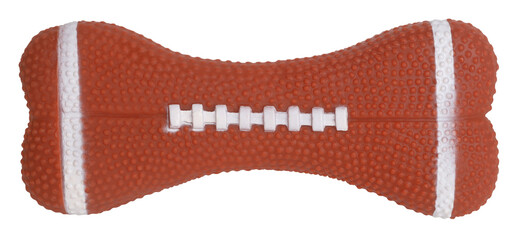 Spiny American football ball dog bone pet toy isolated on white background