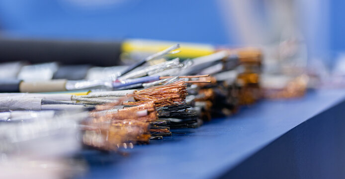 Set different copper wires on abstract background