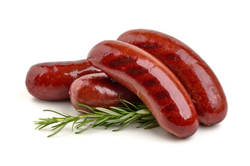 BBQ roasted pork sausages, isolated on white background.