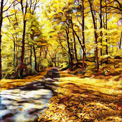 Oil painting. Autumn forest