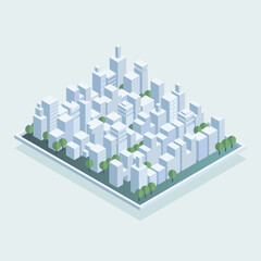3d modern city. Simple low poly architecture. Isometric vector illustration.