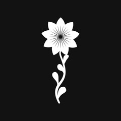 White Flower and Leafs on black background Vector Illustration