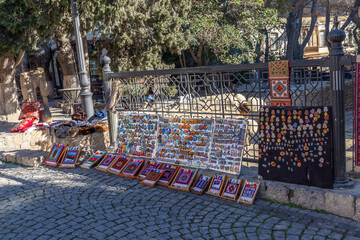 Souvenirs on the street. Icheri Sheher (old town). Baku city, Azerbaijan.