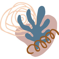 Modern abstract doodle collage of simple geometric shapes. Illustration in boho style, hand draw, naive. Transparent PNG clipart