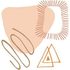 Modern abstract doodle collage of simple geometric shapes. Illustration in boho style, hand draw, naive. Transparent PNG clipart