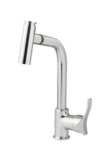 Mixer cold hot water. Modern faucet bathroom. Kitchen tap. Isolated white background. Side view.