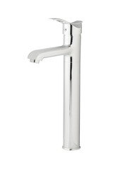 Mixer cold hot water. Modern faucet bathroom. Kitchen tap. Isolated white background. Side view.