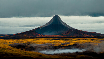 Volcano mountain field sky painting