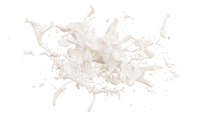 Milk splash with droplets. 3d rendering alpha channel.