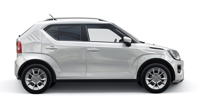 Tokio. Japan. September 11, 2022. Black Suzuki Ignis 2022 on a white background. Ultra-compact cheap city car for densely populated areas and heavy traffic. 3d rendering.