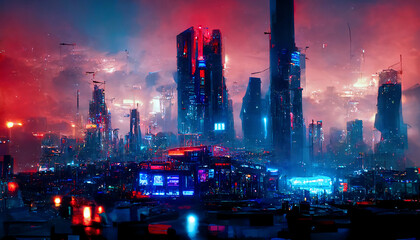 cyberpunk futuristic cityscape with a neon skyline digital conceptual illustration, created with generative ai