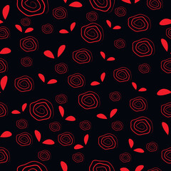 Fototapeta na wymiar contour outline drawings of a spiral in the form of a rose red petals seamless pattern