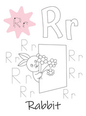 Coloring book - copybook for children. Letter R