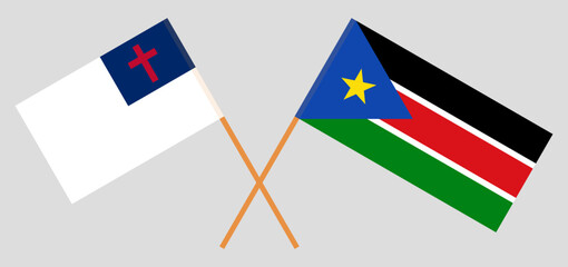 Crossed flags of christianity and South Sudan. Official colors. Correct proportion