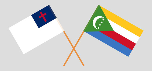 Crossed flags of christianity and the Comoros. Official colors. Correct proportion