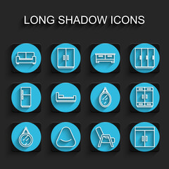 Set line Mirror, Pouf, Sofa, Armchair, Wardrobe, Bed, and icon. Vector