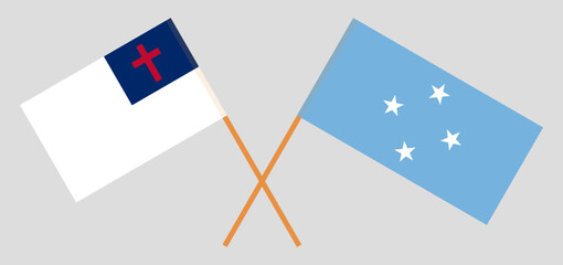 Crossed flags of christianity and Micronesia. Official colors. Correct proportion