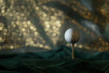 Close-up of golf ball  on green abstract background. New Year card concept